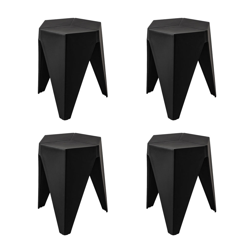 Table & Bar Stools: Artiss 4PC Puzzle Stool Plastic Bar Stools Stackable Black