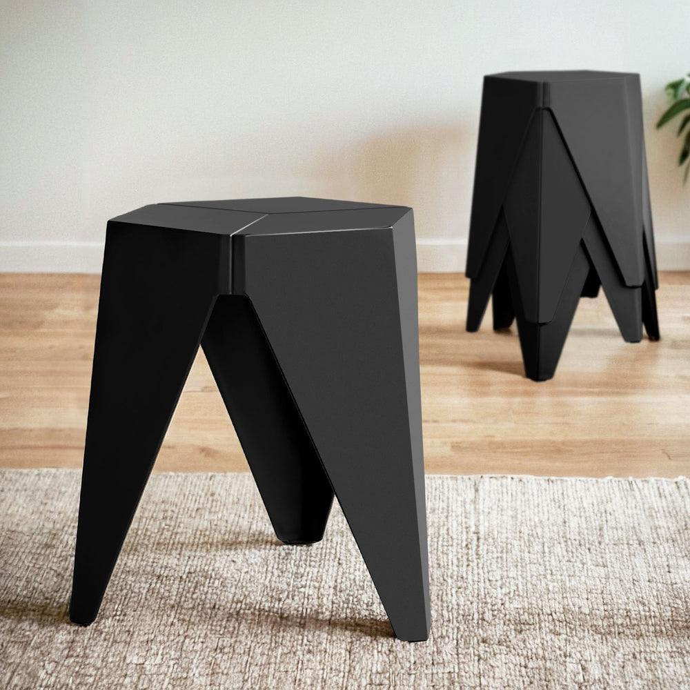 Table & Bar Stools: Artiss 4PC Puzzle Stool Plastic Bar Stools Stackable Black