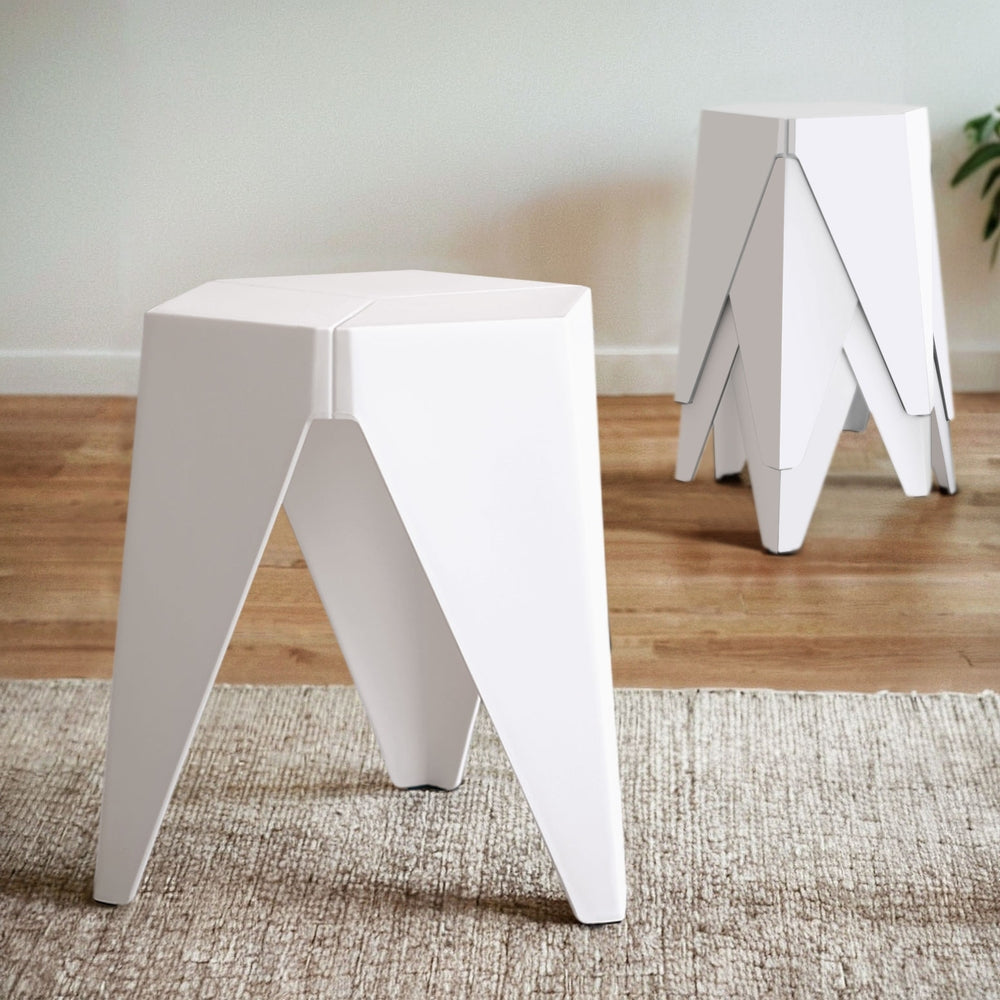 Table & Bar Stools: Artiss 4PC Puzzle Stool Bar Stools Stackable White