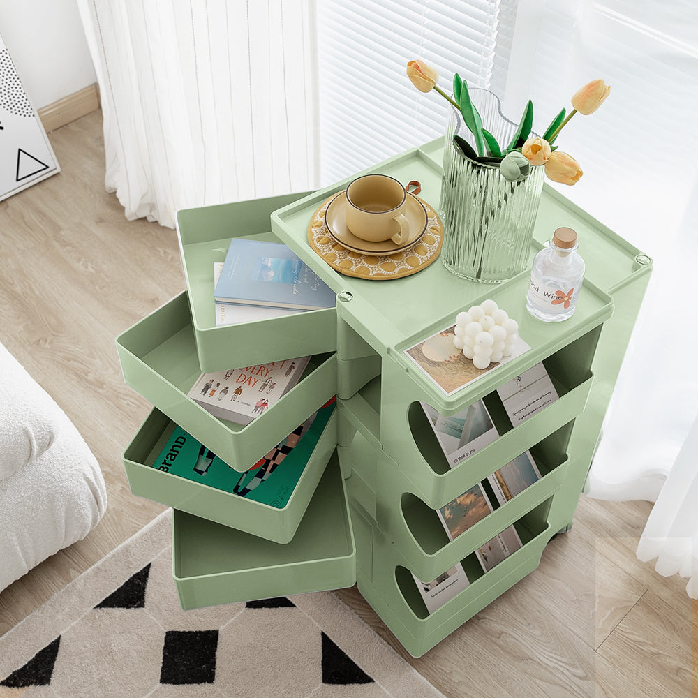 Side Tables: Artiss Storage Trolley Bedside Table 5 Tier Cart Boby Replica Green