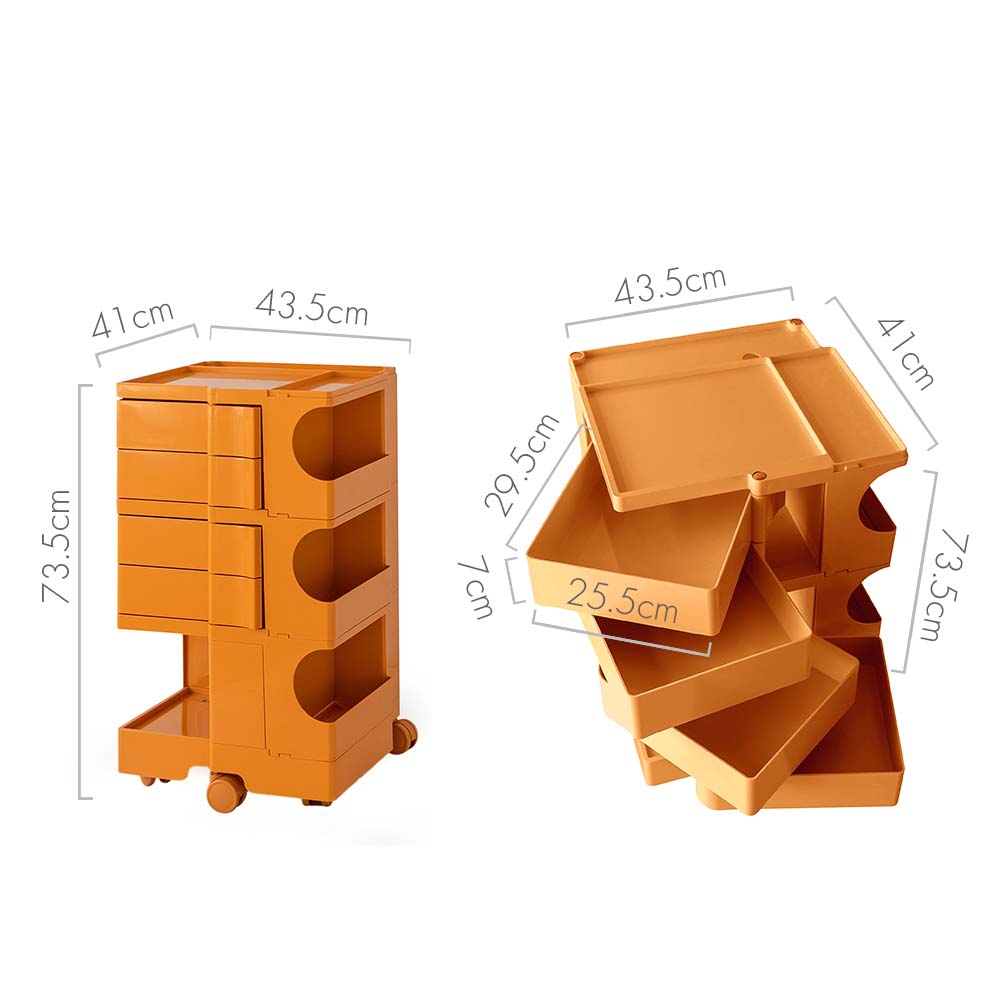 Side Tables: Artiss Storage Trolley Bedside Table 5 Tier Cart Boby Replica Orange