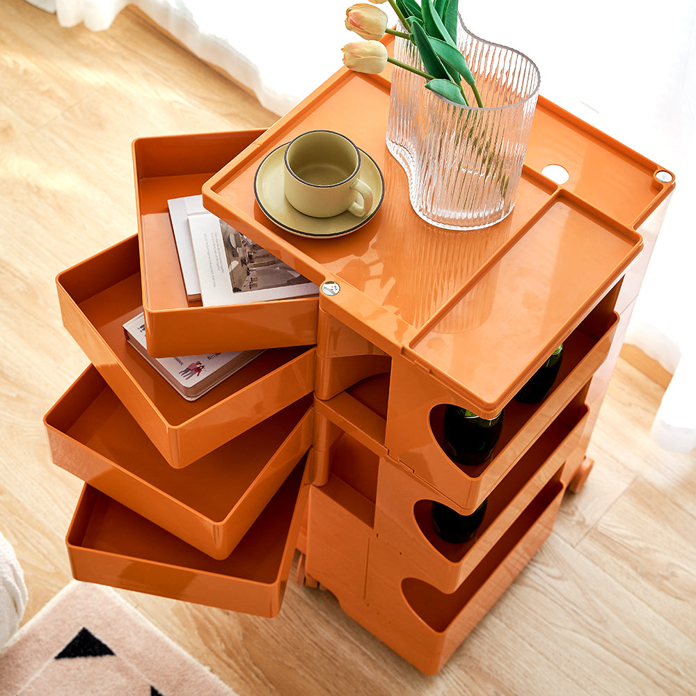 Side Tables: Artiss Storage Trolley Bedside Table 5 Tier Cart Boby Replica Orange
