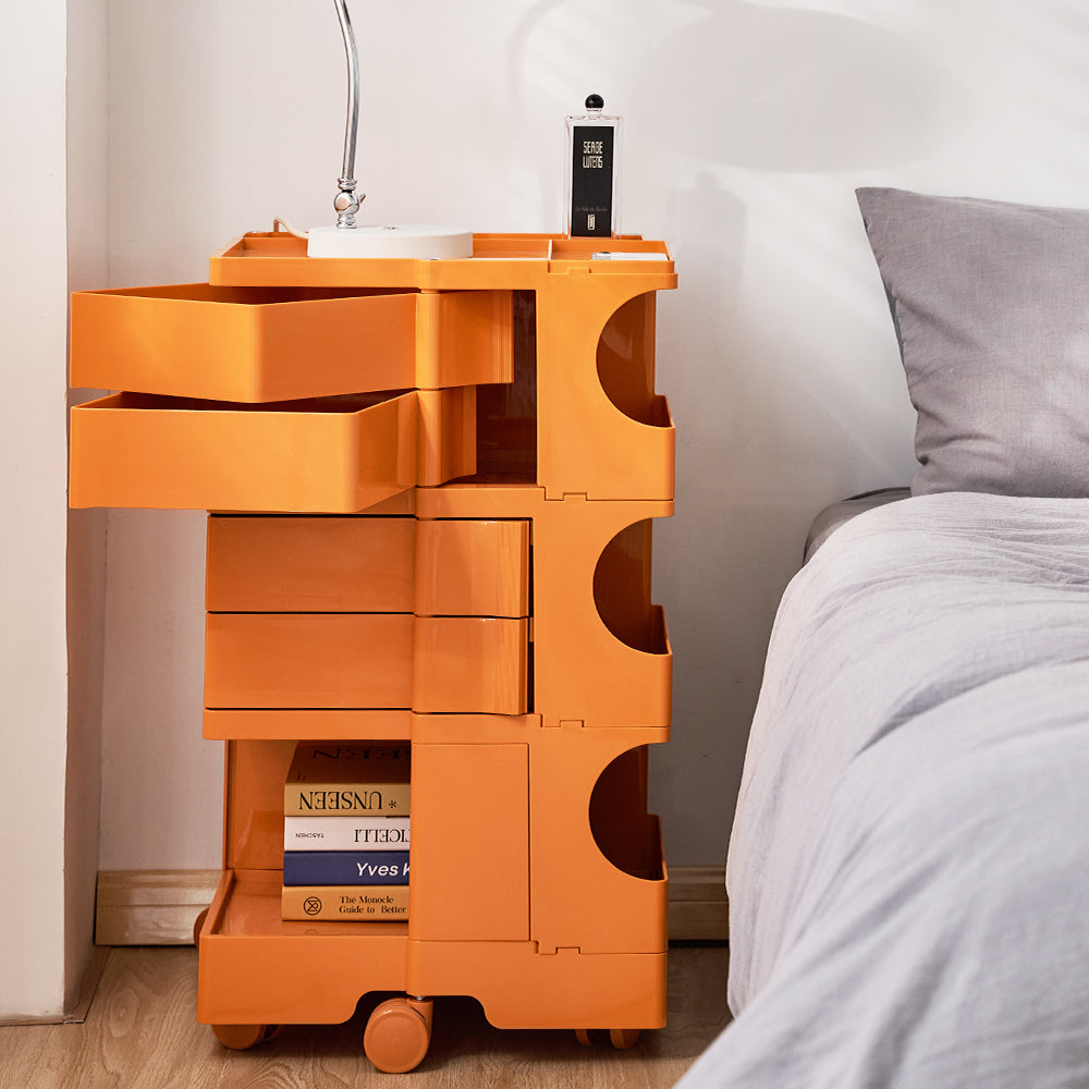 Side Tables: Artiss Storage Trolley Bedside Table 5 Tier Cart Boby Replica Orange