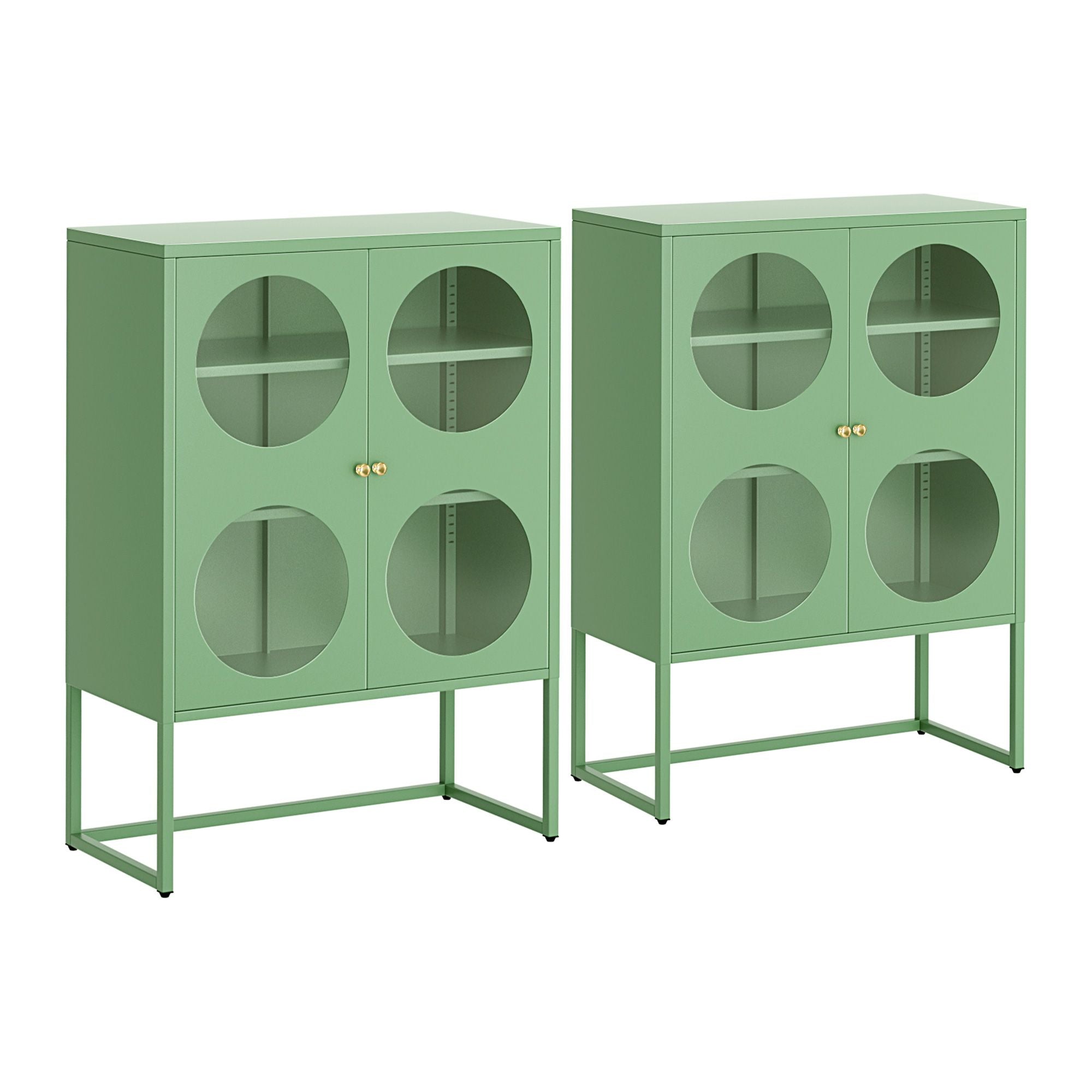 Artiss 2x Buffet Sideboard Cabinet ELLA Cupboard Storage Glass Doors Metal Green