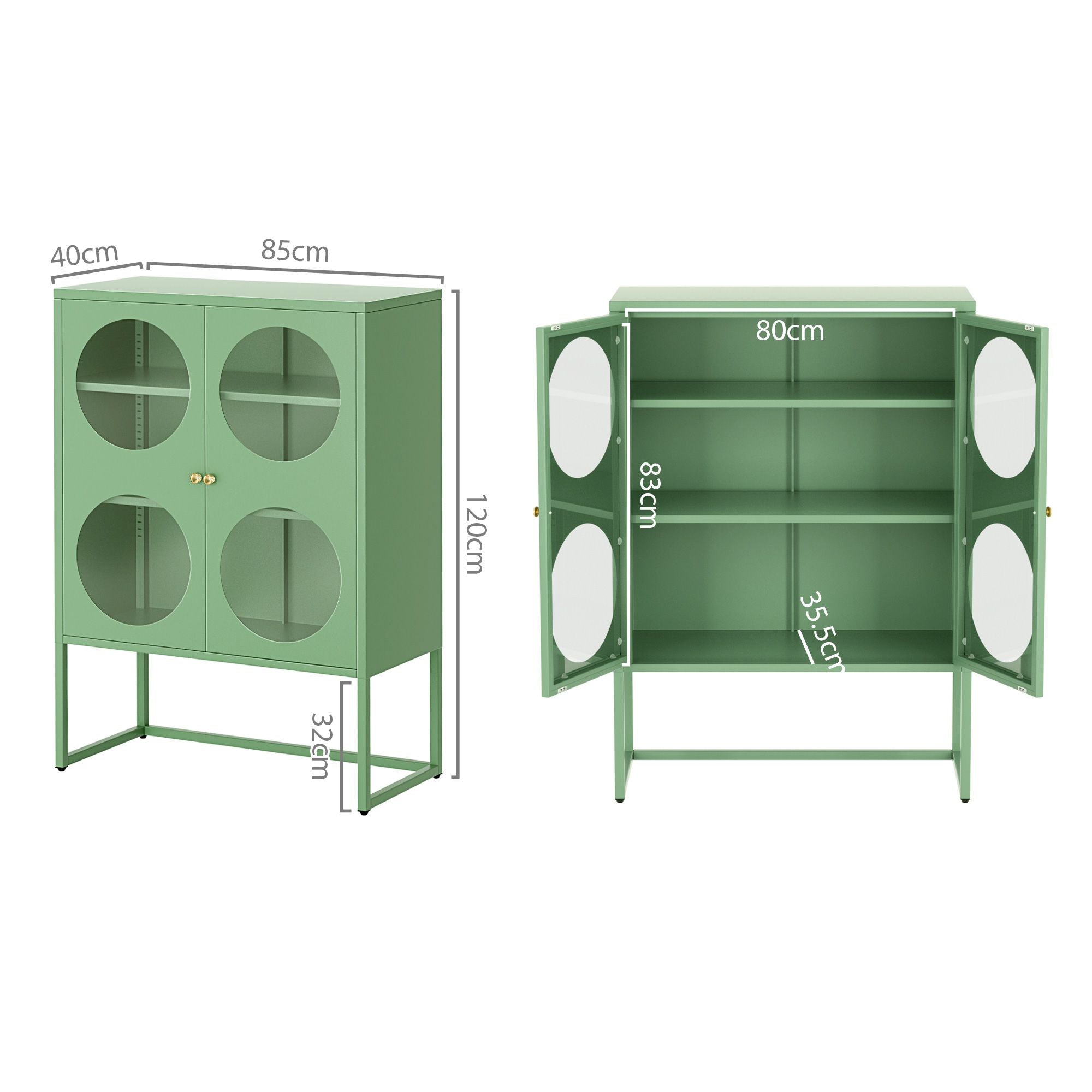 Artiss 2x Buffet Sideboard Cabinet ELLA Cupboard Storage Glass Doors Metal Green