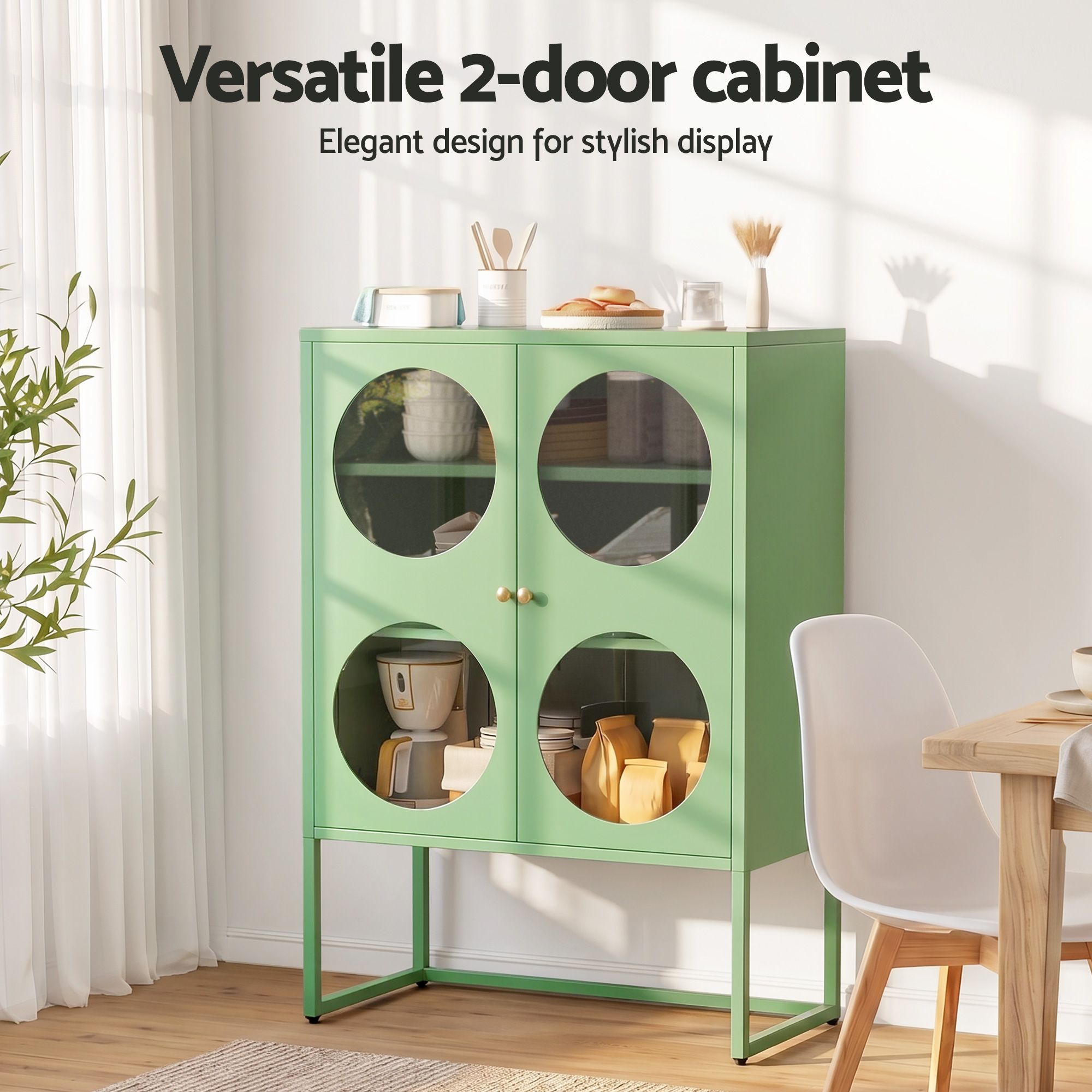 Artiss 2x Buffet Sideboard Cabinet ELLA Cupboard Storage Glass Doors Metal Green