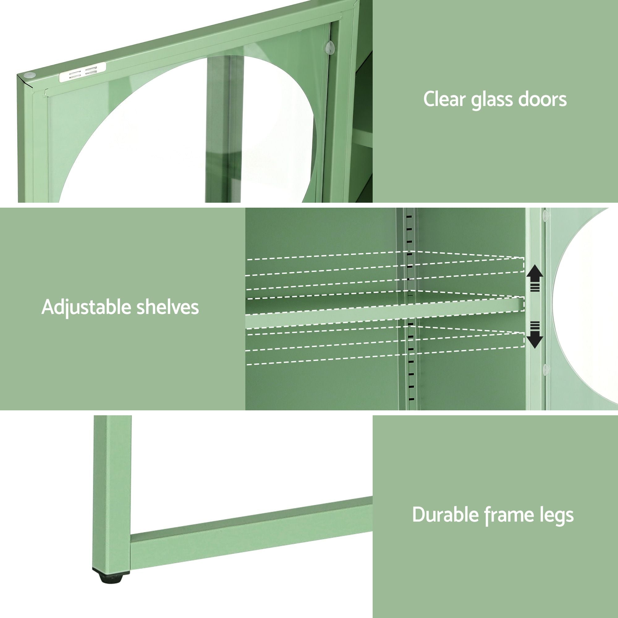 Artiss 2x Buffet Sideboard Cabinet ELLA Cupboard Storage Glass Doors Metal Green
