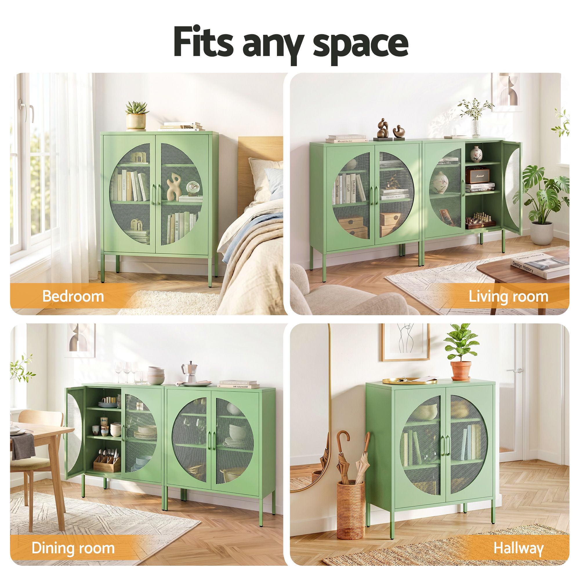 Artiss 2x Buffet Sideboard Cabinet ELSA Cupboard Storage Mesh Doors Metal Green