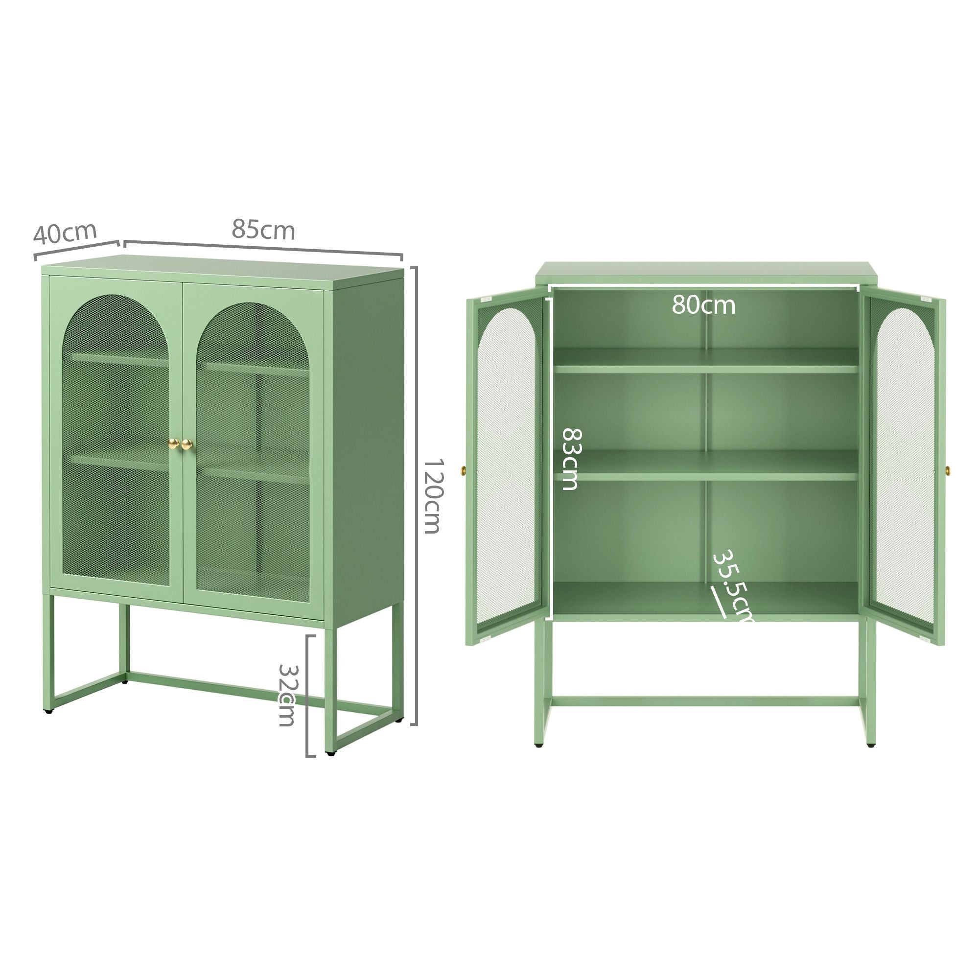 Artiss 2x Buffet Sideboard Cabinet ELMA Cupboard Storage Mesh Doors Metal Green