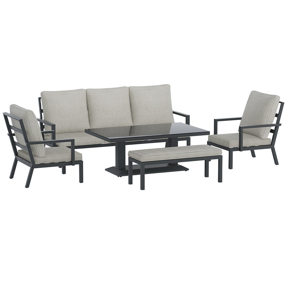 Arm Chairs & Recliners: Gardeon 5-Piece Outdoor Furniture Setting Table Chair Set Aluminium Sofa 7-Seater