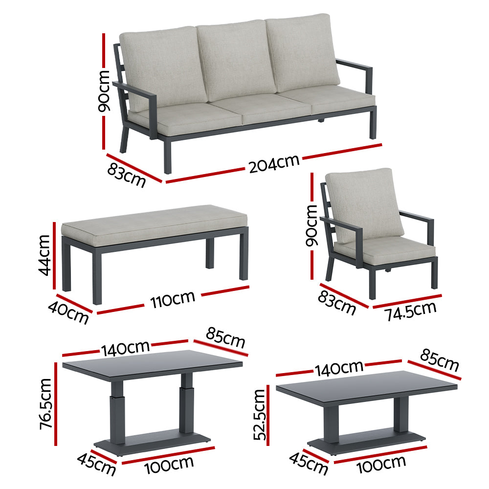 Arm Chairs & Recliners: Gardeon 5-Piece Outdoor Furniture Setting Table Chair Set Aluminium Sofa 7-Seater