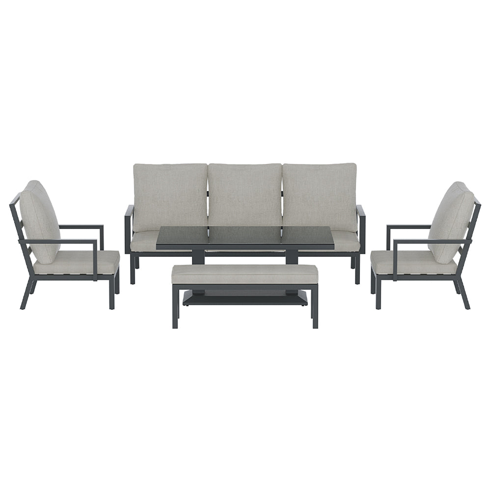 Arm Chairs & Recliners: Gardeon 5-Piece Outdoor Furniture Setting Table Chair Set Aluminium Sofa 7-Seater