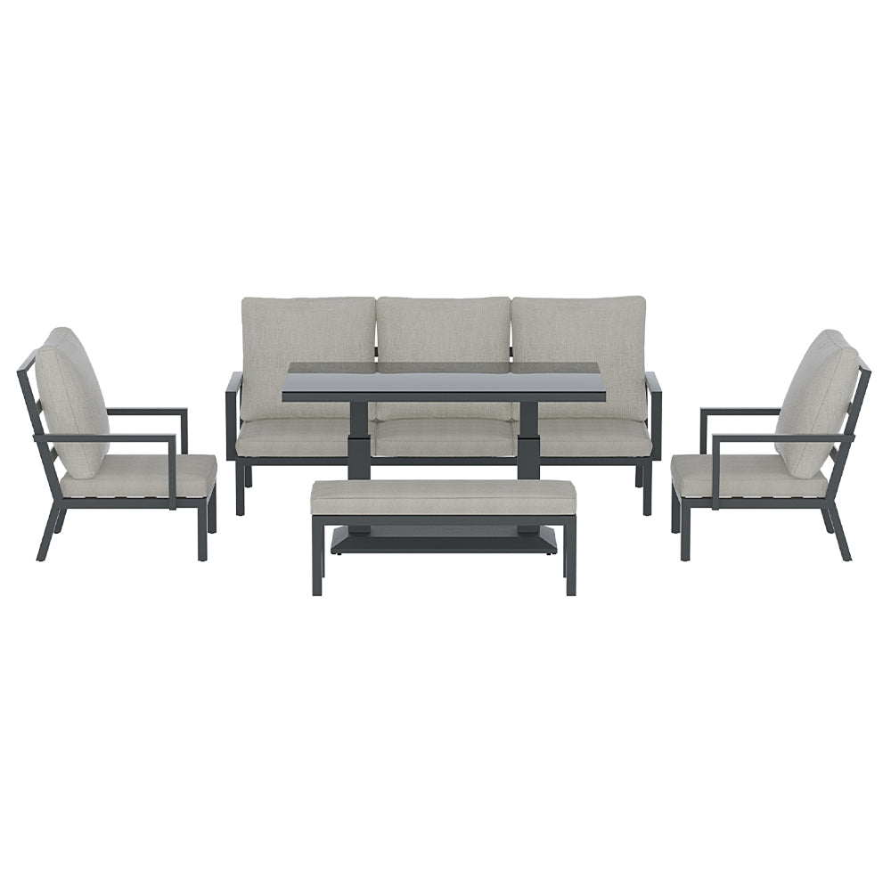 Arm Chairs & Recliners: Gardeon 5-Piece Outdoor Furniture Setting Table Chair Set Aluminium Sofa 7-Seater