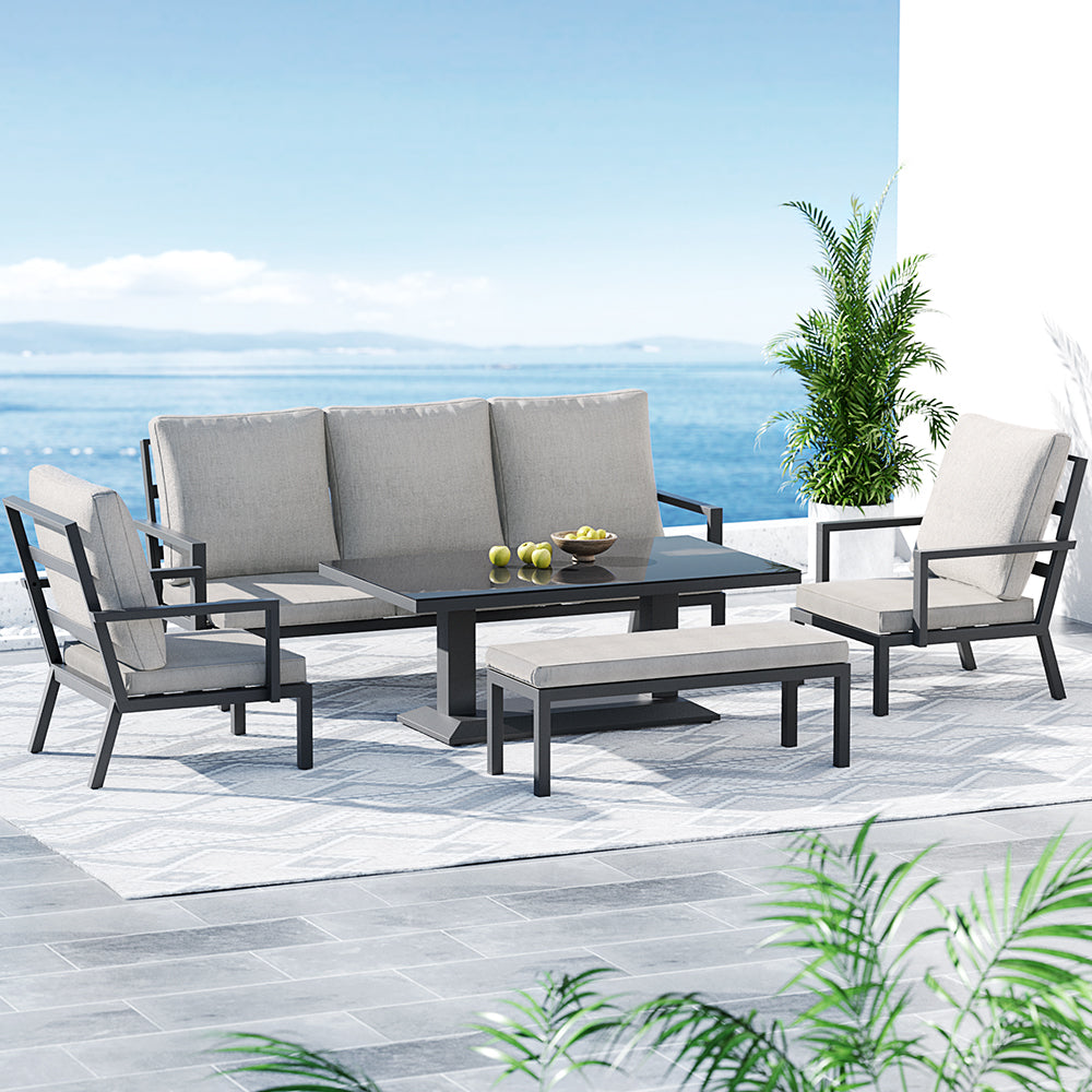 Arm Chairs & Recliners: Gardeon 5-Piece Outdoor Furniture Setting Table Chair Set Aluminium Sofa 7-Seater
