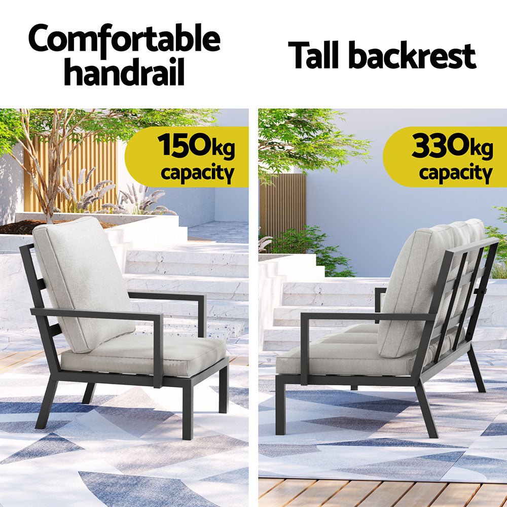 Arm Chairs & Recliners: Gardeon 5-Piece Outdoor Furniture Setting Table Chair Set Aluminium Sofa 7-Seater