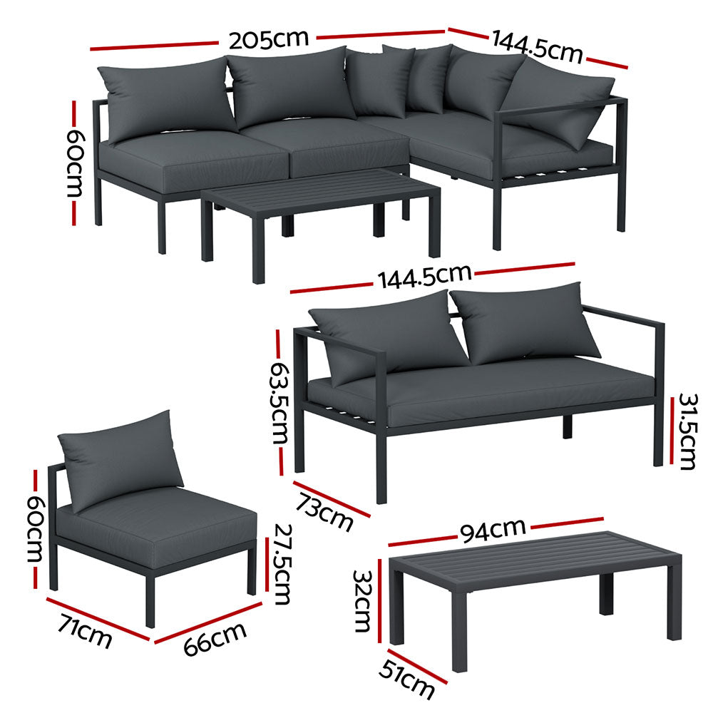Outdoor Sofas & Lounge Sets: Gardeon 4 Seater Outdoor Sofa Set Aluminium Patio Furniture Setting 4PC Charcoal