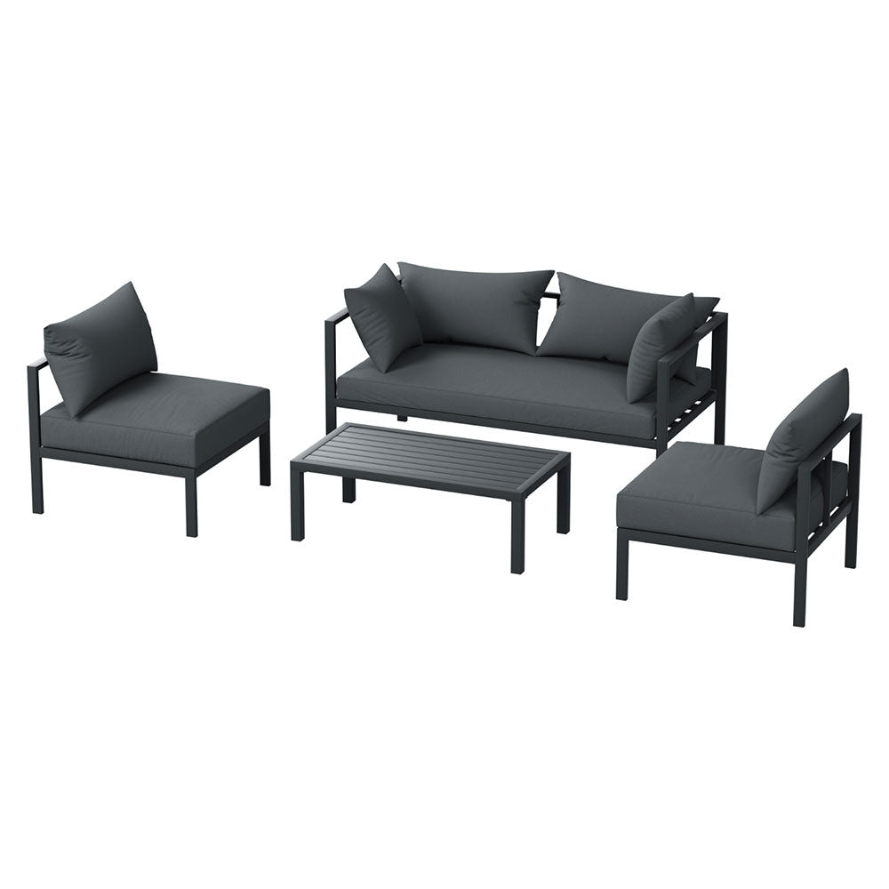 Outdoor Sofas & Lounge Sets: Gardeon 4 Seater Outdoor Sofa Set Aluminium Patio Furniture Setting 4PC Charcoal
