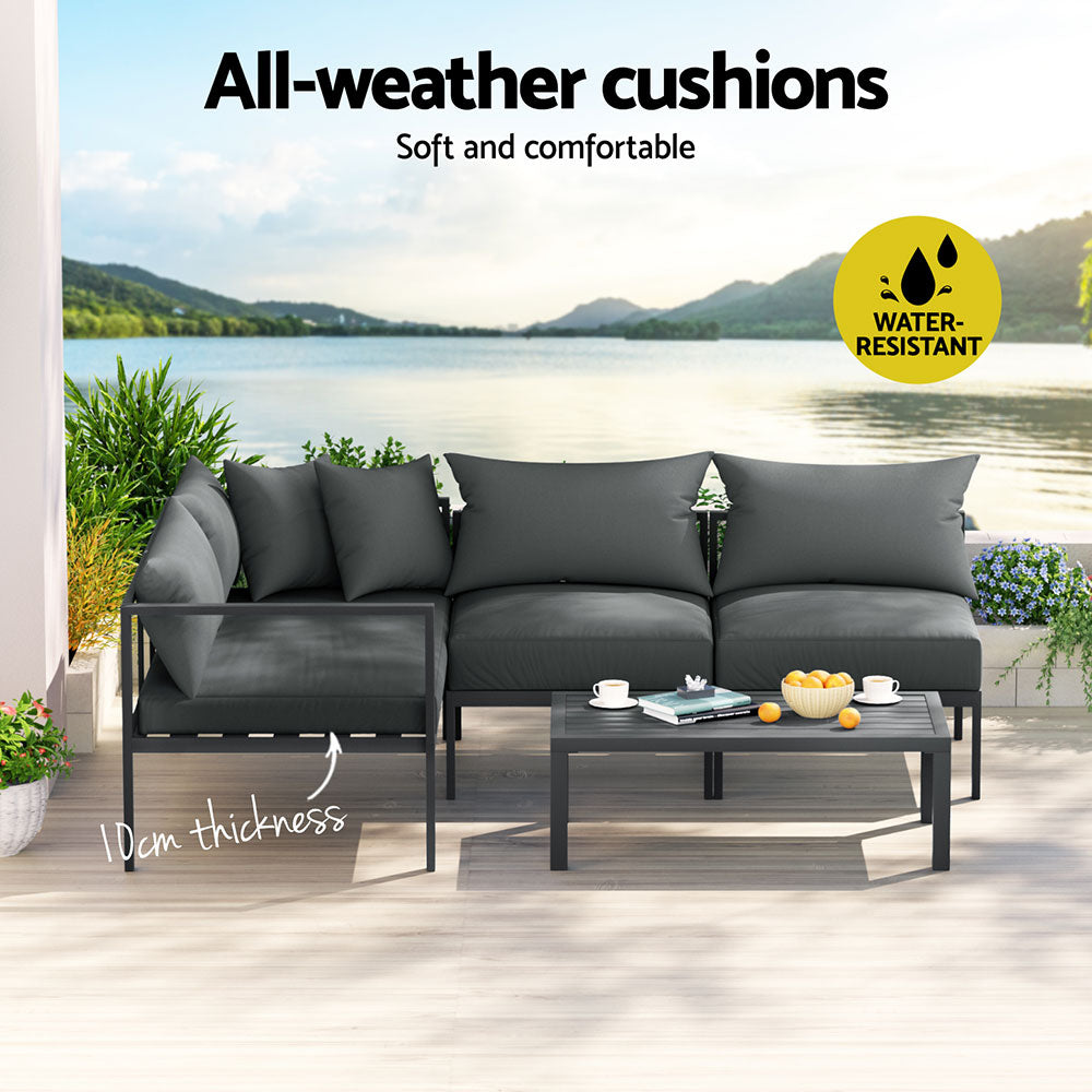 Outdoor Sofas & Lounge Sets: Gardeon 4 Seater Outdoor Sofa Set Aluminium Patio Furniture Setting 4PC Charcoal