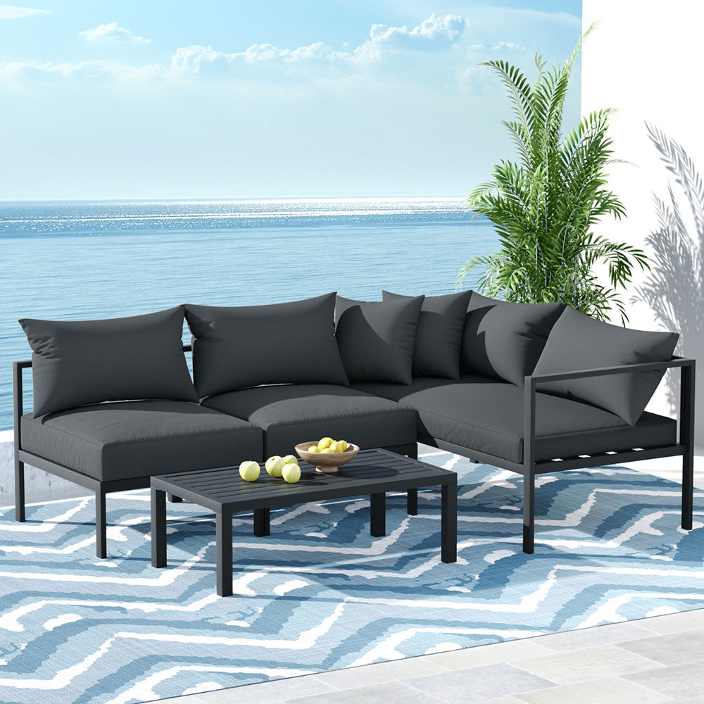 Outdoor Sofas & Lounge Sets: Gardeon 4 Seater Outdoor Sofa Set Aluminium Patio Furniture Setting 4PC Charcoal
