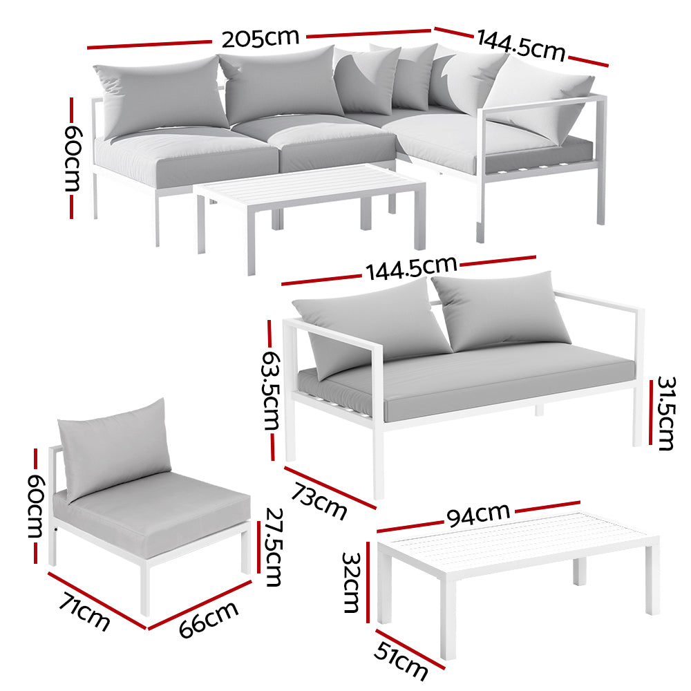 Outdoor Sofas & Lounge Sets: Gardeon 4 Seater Outdoor Sofa Set Aluminium Lounge Setting
