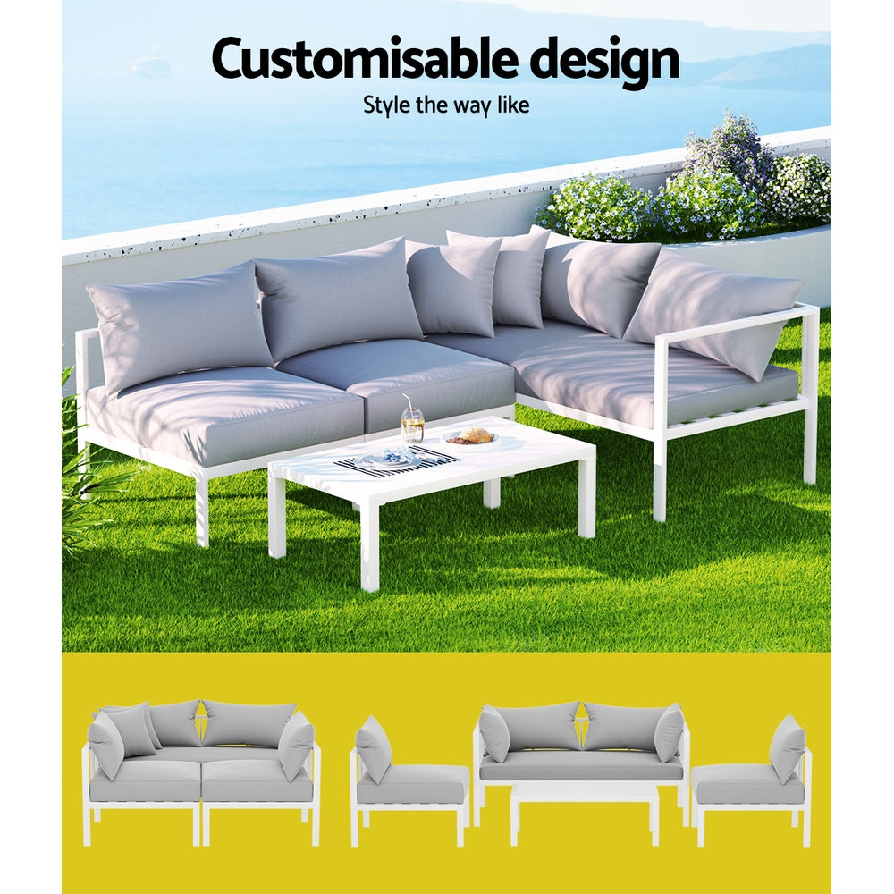 Outdoor Sofas & Lounge Sets: Gardeon 4 Seater Outdoor Sofa Set Aluminium Lounge Setting