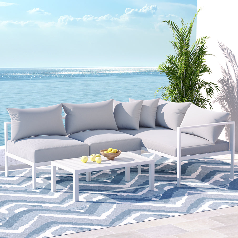 Outdoor Sofas & Lounge Sets: Gardeon 4 Seater Outdoor Sofa Set Aluminium Lounge Setting