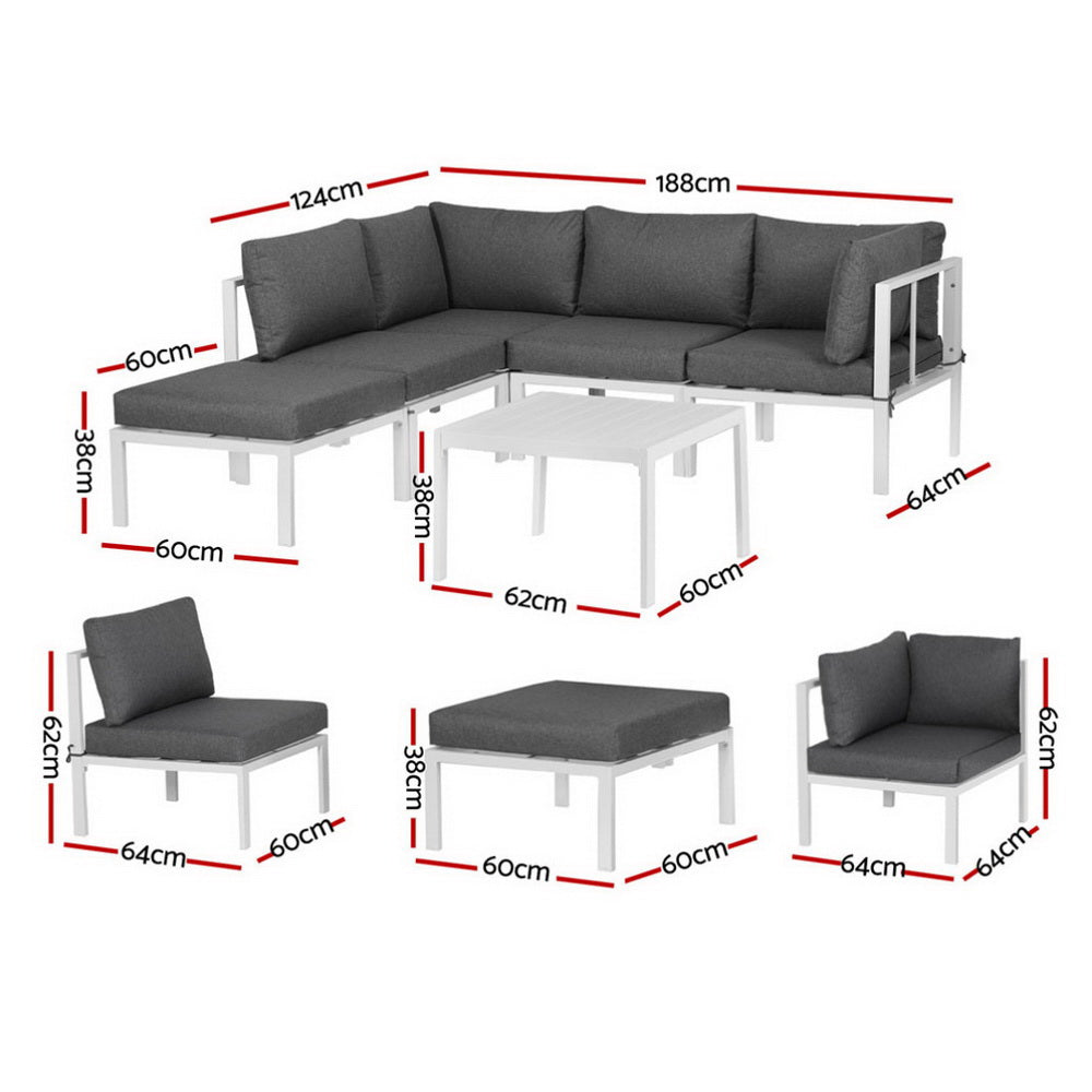 Outdoor Sofas & Lounge Sets: Gardeon 6PCS Outdoor Sofa Set Aluminium Table and Chairs Lounge Patio Furniture