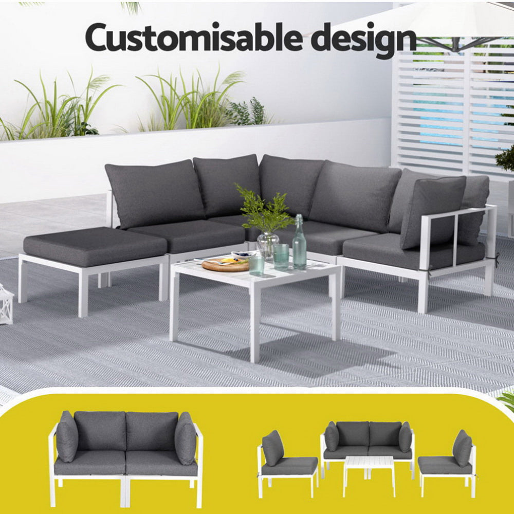 Outdoor Sofas & Lounge Sets: Gardeon 6PCS Outdoor Sofa Set Aluminium Table and Chairs Lounge Patio Furniture