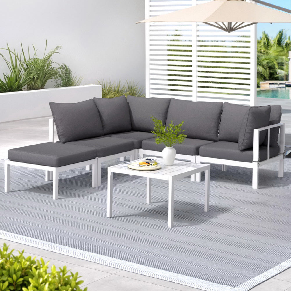 Outdoor Sofas & Lounge Sets: Gardeon 6PCS Outdoor Sofa Set Aluminium Table and Chairs Lounge Patio Furniture
