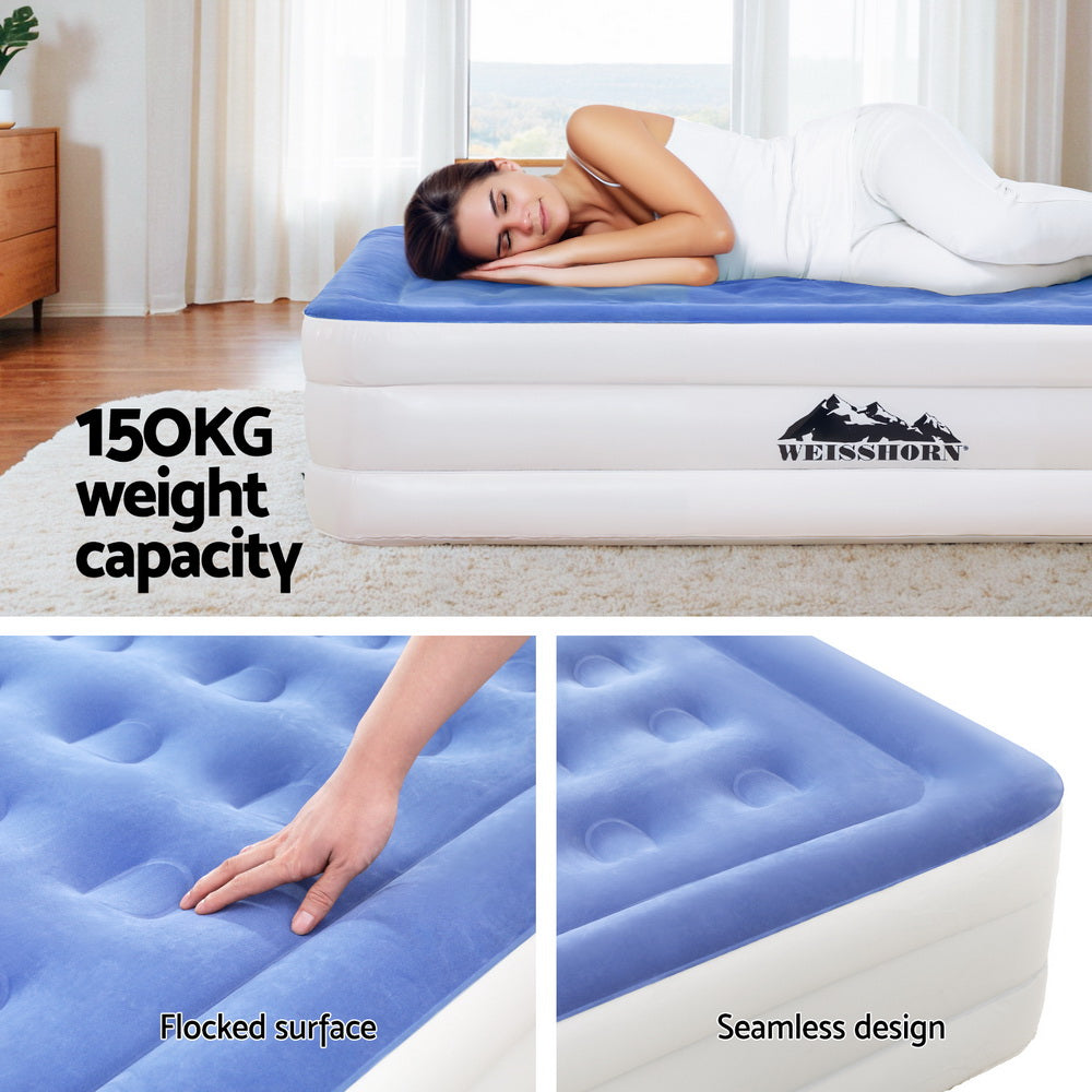 Inflatable Mattresses: Weisshorn Air Mattress Single Inflatable Bed 46cm Cube Airbed