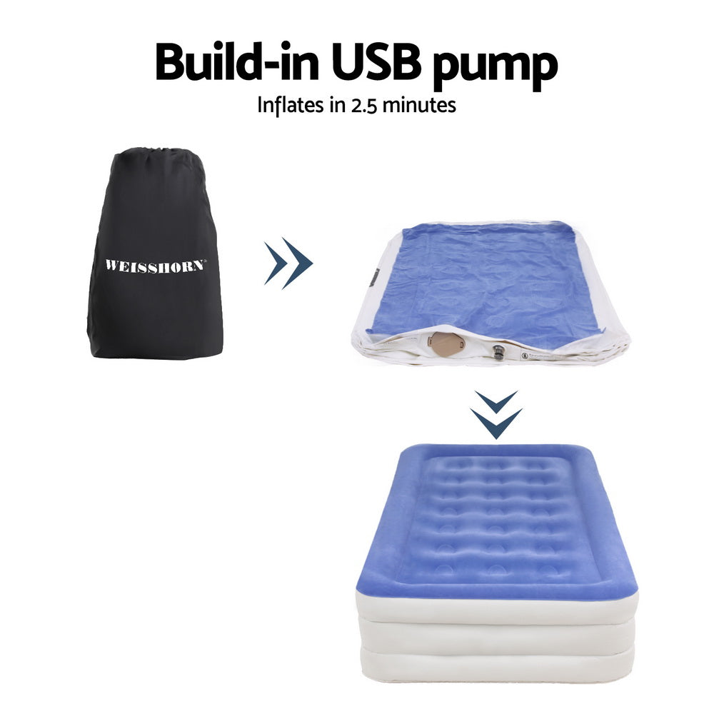 Inflatable Mattresses: Weisshorn Air Mattress Single Inflatable Bed 46cm Cube Airbed