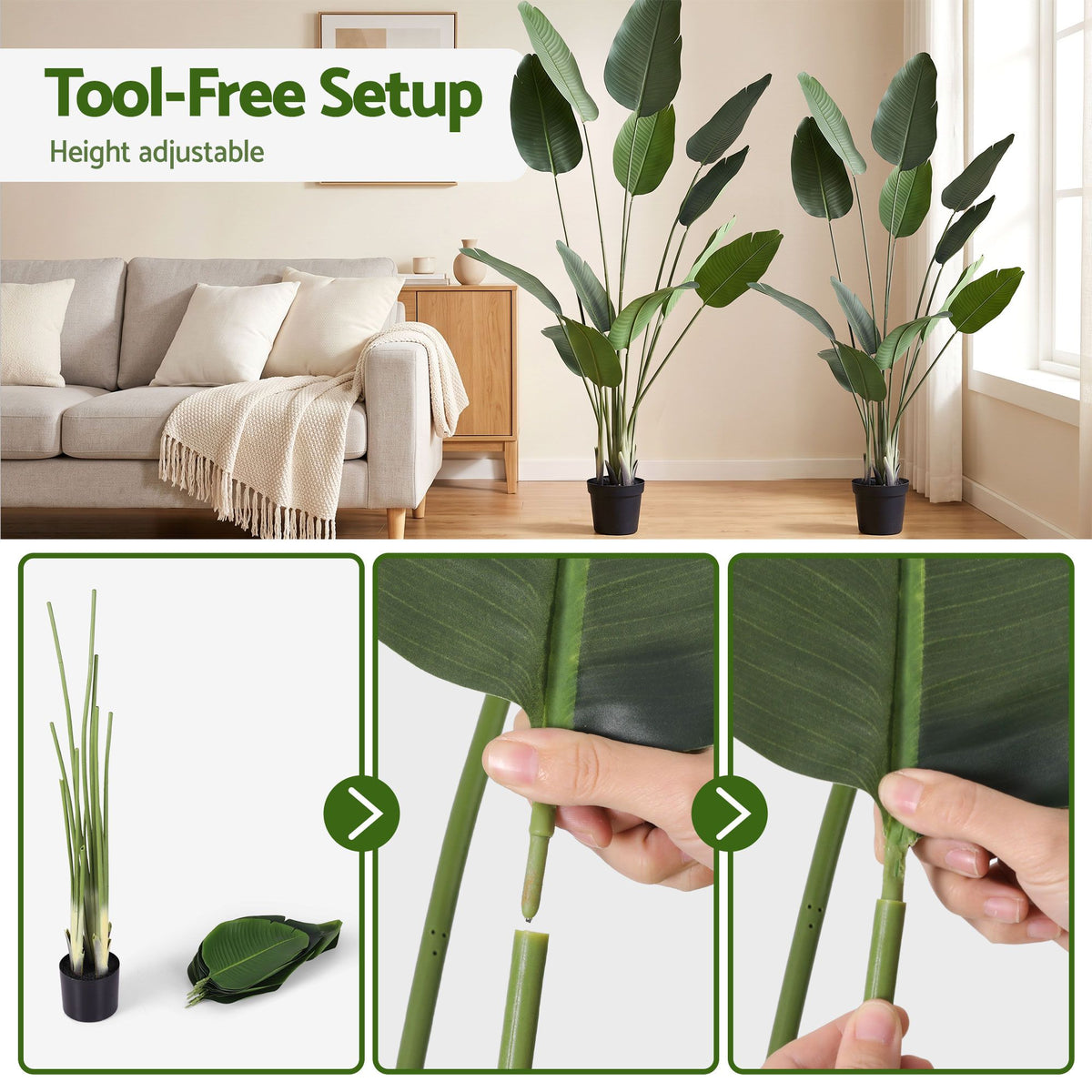 Artiss 180cm Artificial Bird of Paradise Plant Lifelike Textured Leaves Wipe-Clean Indoor Home Decor