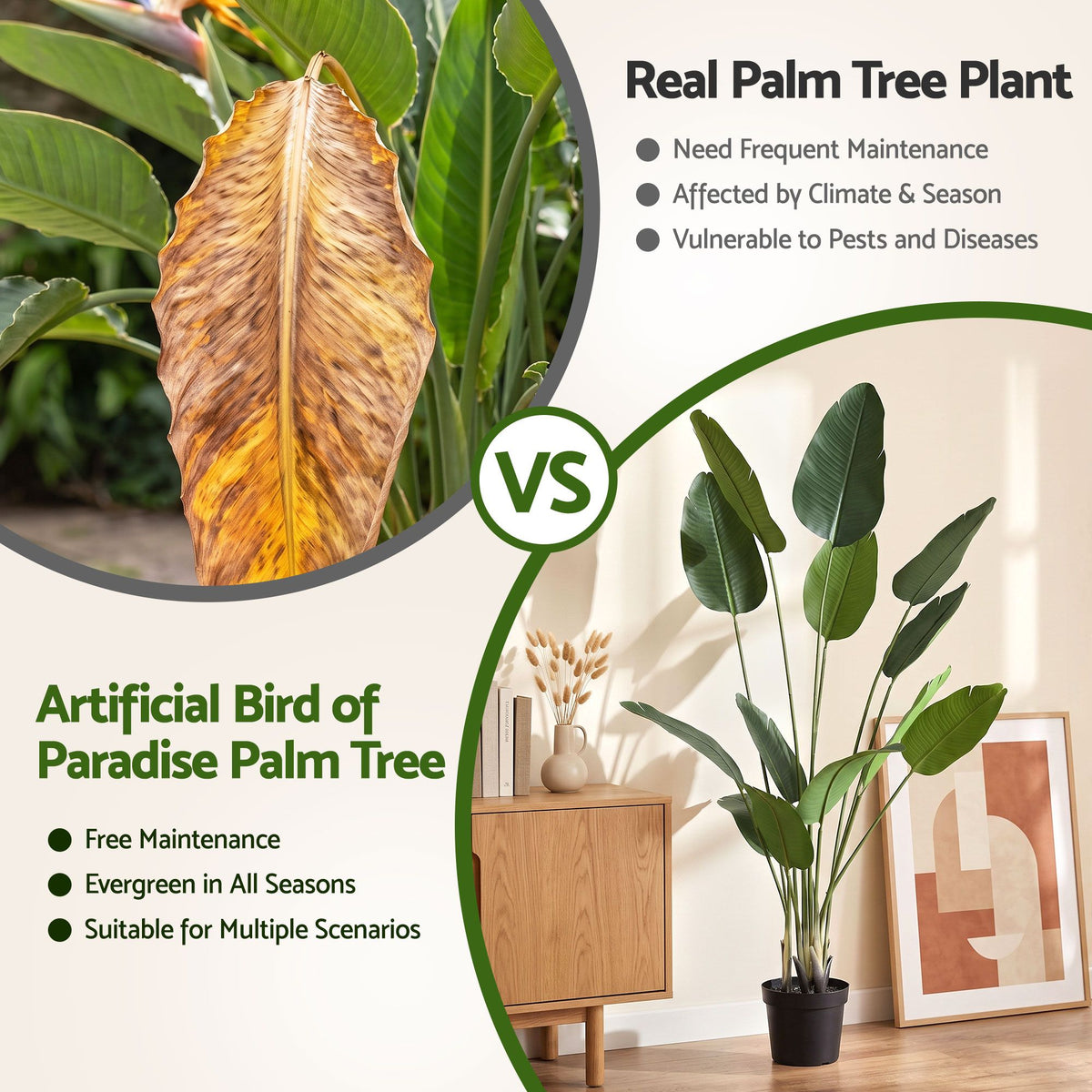 Artiss 180cm Artificial Bird of Paradise Plant Lifelike Textured Leaves Wipe-Clean Indoor Home Decor