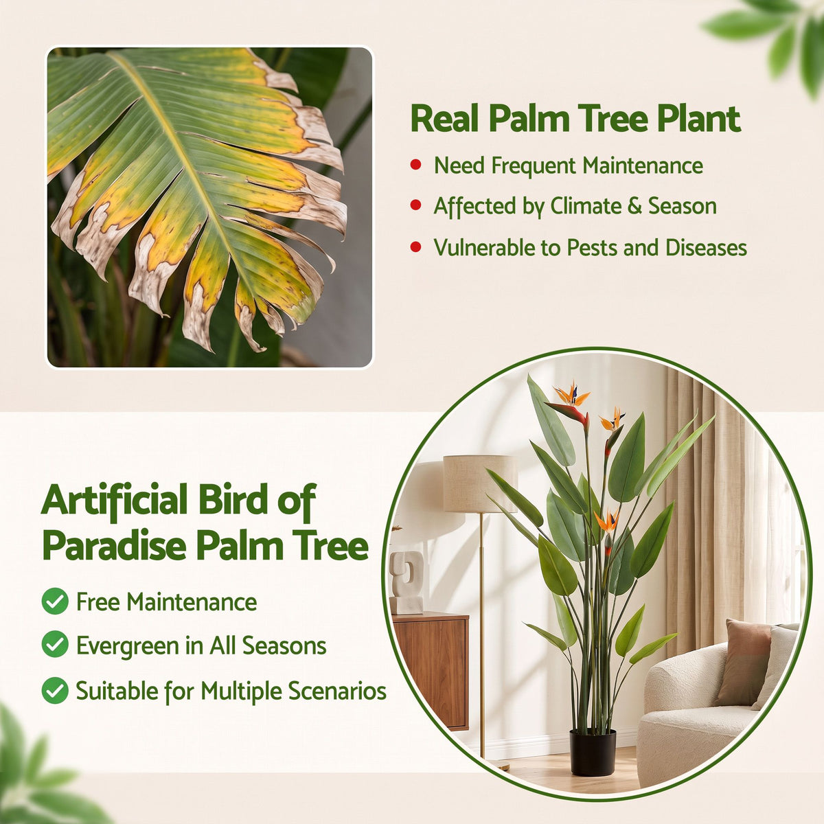 Artiss 150cm Artificial Bird of Paradise Plant with Flowers Realistic Leaves for Home Office Decor