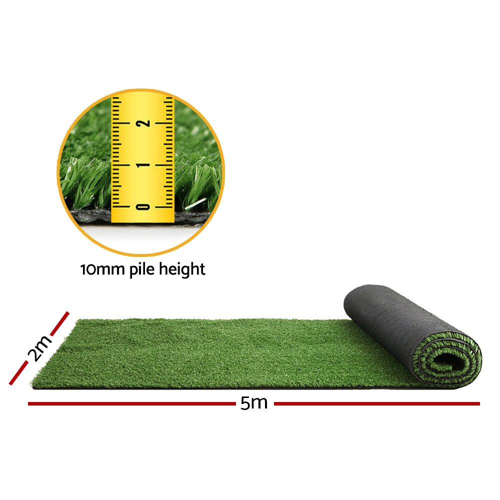 Artificial Grass: Prime Turf Artificial Grass 2mx5m 10mm Synthetic Fake Lawn Turf Plant Plastic Olive