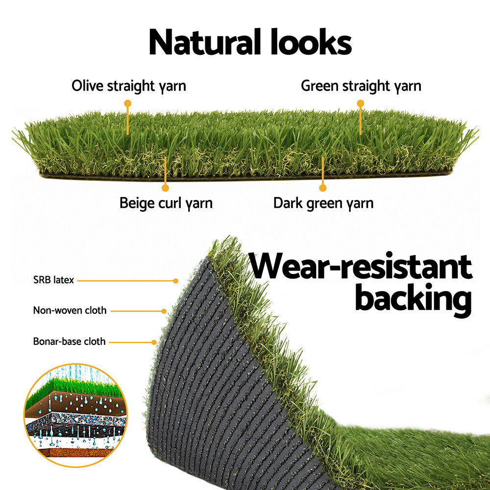 Artificial Grass: Prime Turf Artificial Grass 35mm 1mx10m Synthetic Fake Lawn Turf Plastic Plant 4-coloured