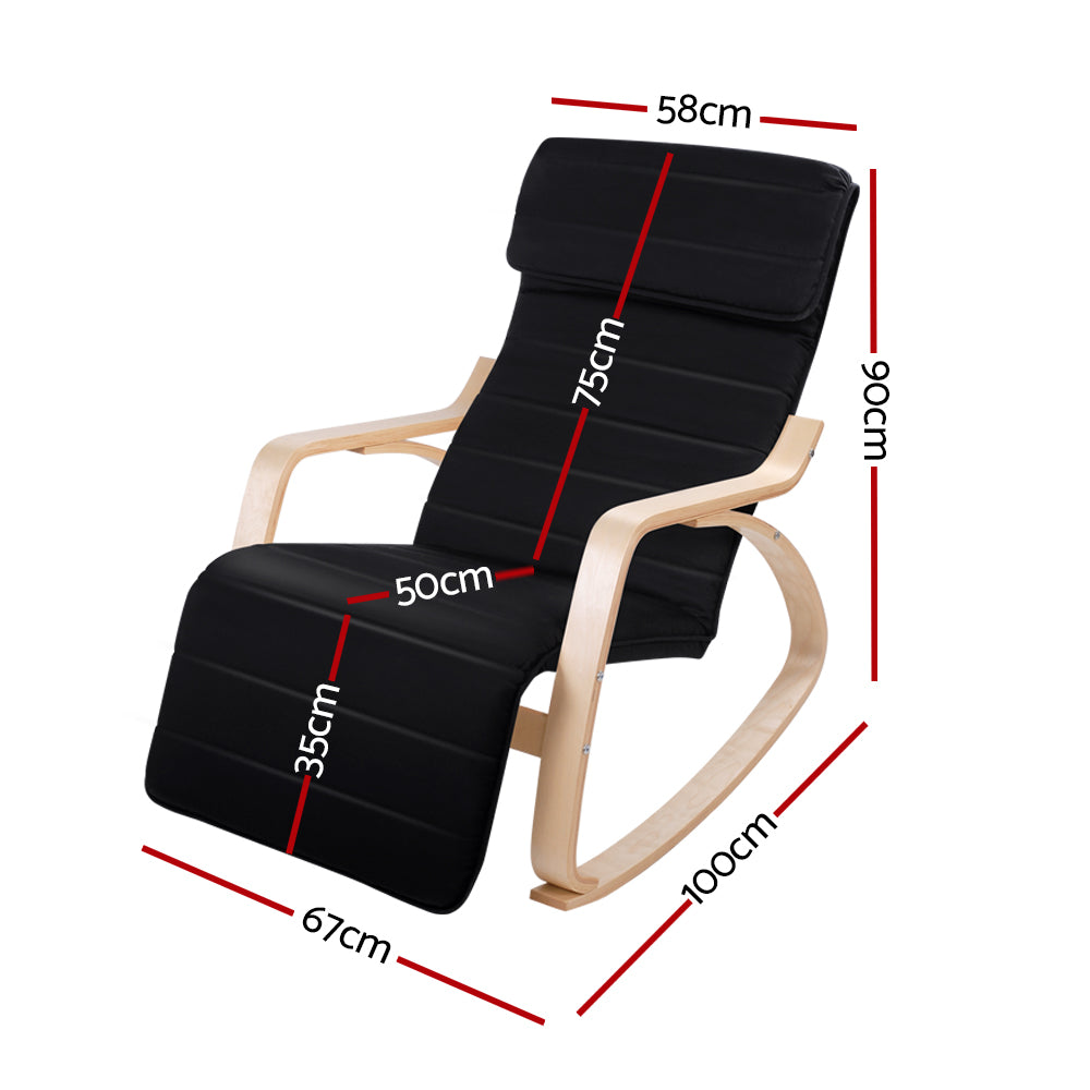 Arm Chairs & Recliners: Artiss Rocking Armchair Footrest Nursing Black Afton