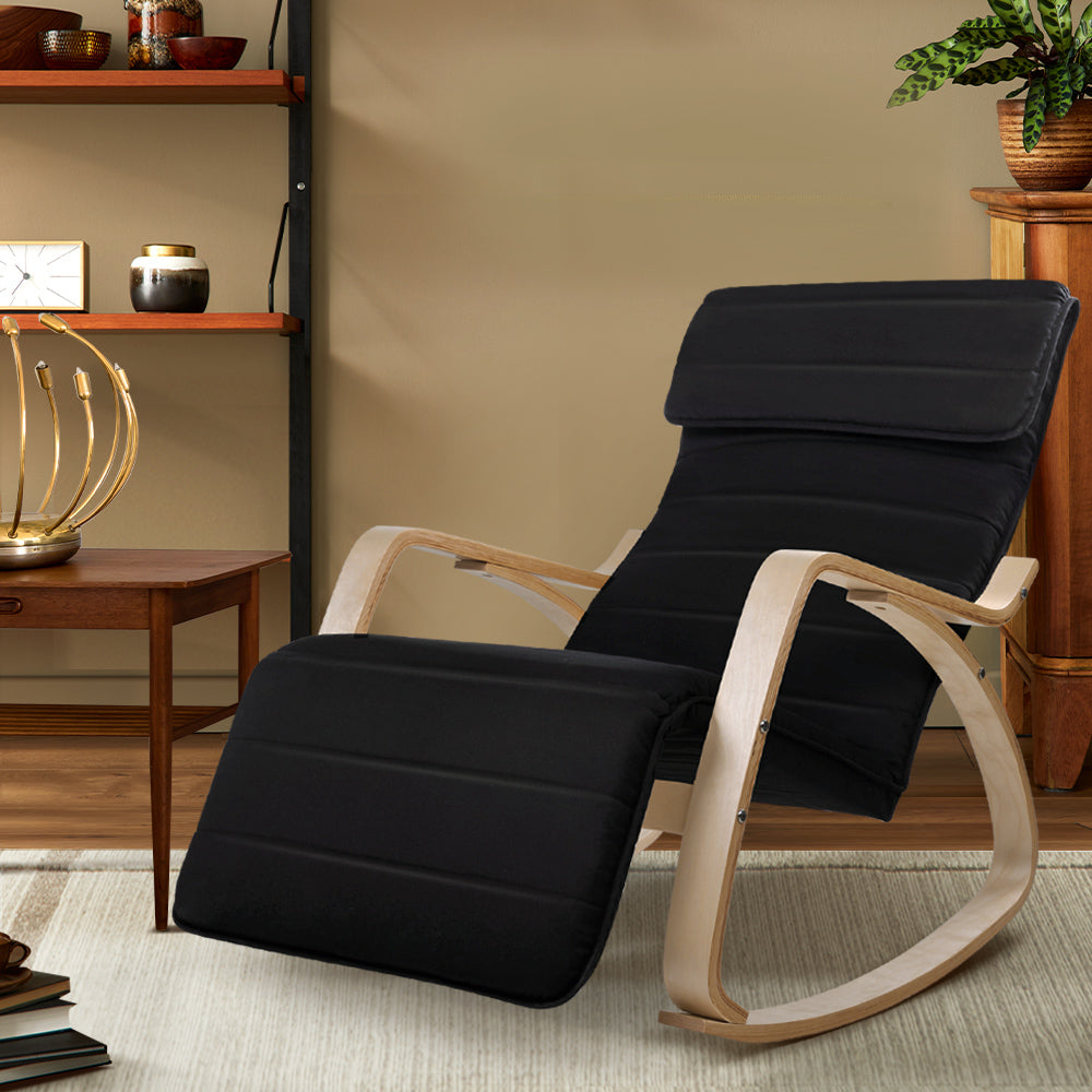 Arm Chairs & Recliners: Artiss Rocking Armchair Footrest Nursing Black Afton