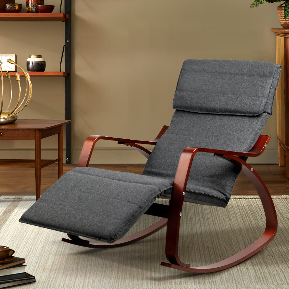 Arm Chairs & Recliners: Artiss Rocking Armchair Footrest Nursing Charcoal Afton