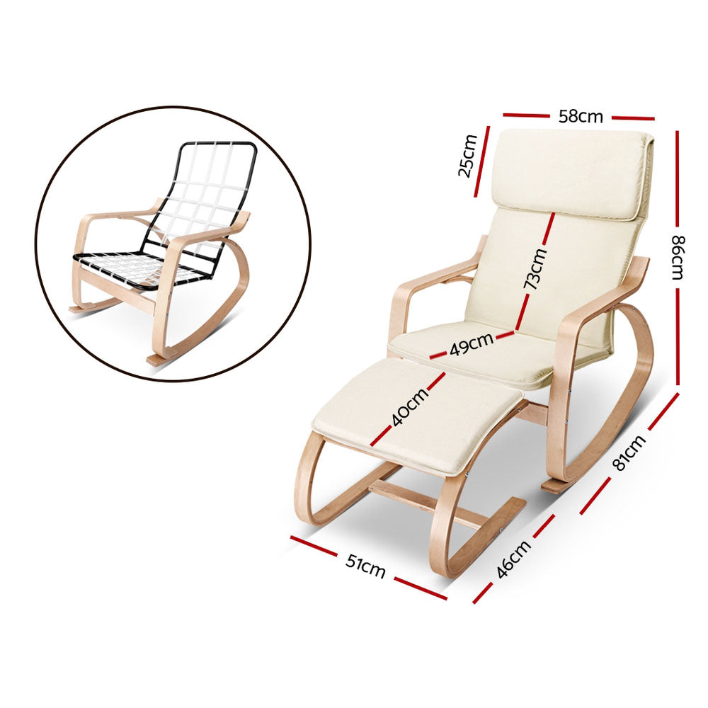Arm Chairs & Recliners: Artiss Rocking Armchair Footstool Bentwood Beige