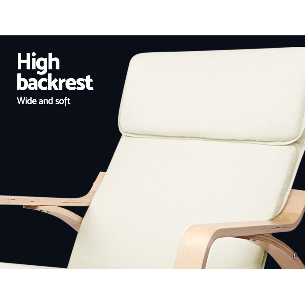 Arm Chairs & Recliners: Artiss Rocking Armchair Footstool Bentwood Beige
