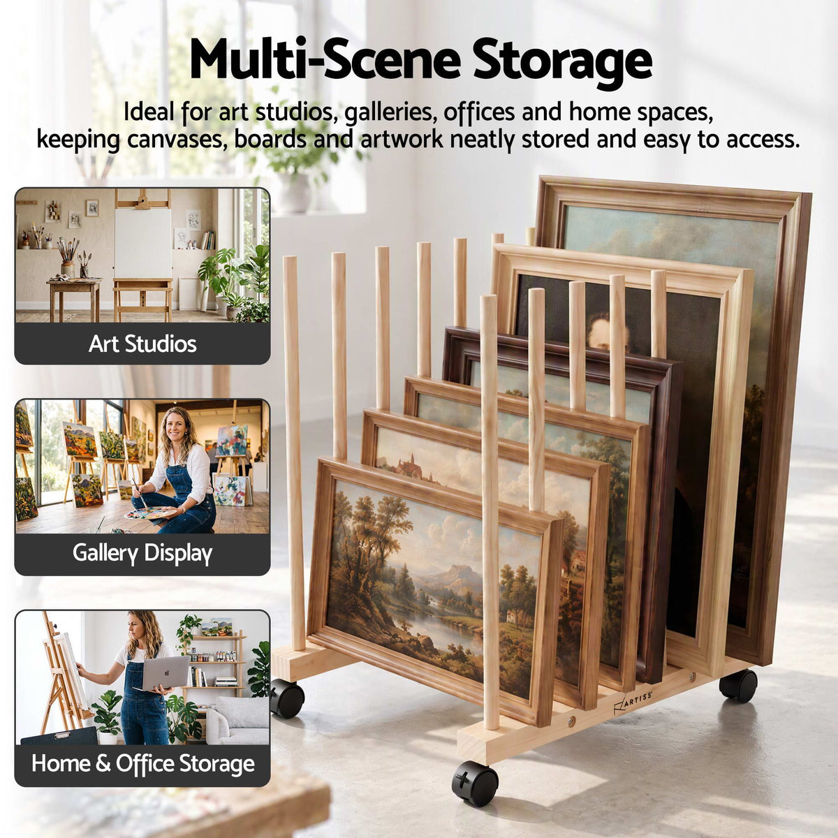 Artiss Wooden Art Drying & Canvas Storage Rack with Caster Wheels for Studio,Galleries,Classroom
