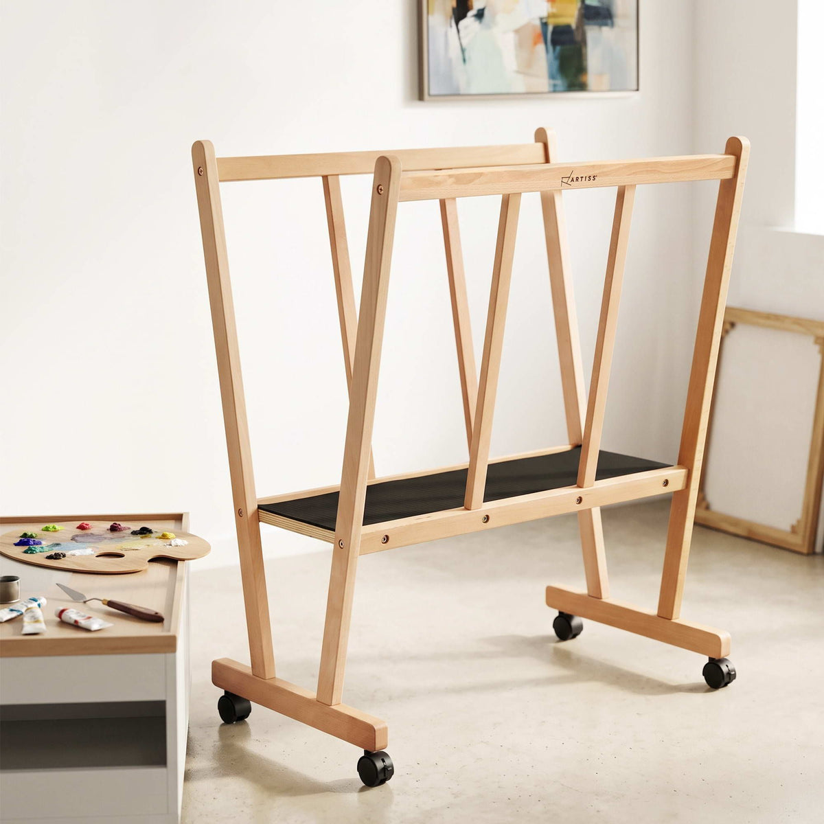 Artiss Art Display Wooden Print Rack with Castors-Canvas Drying & Storage Rack for Panels, Posters, Art Shows & Galleries