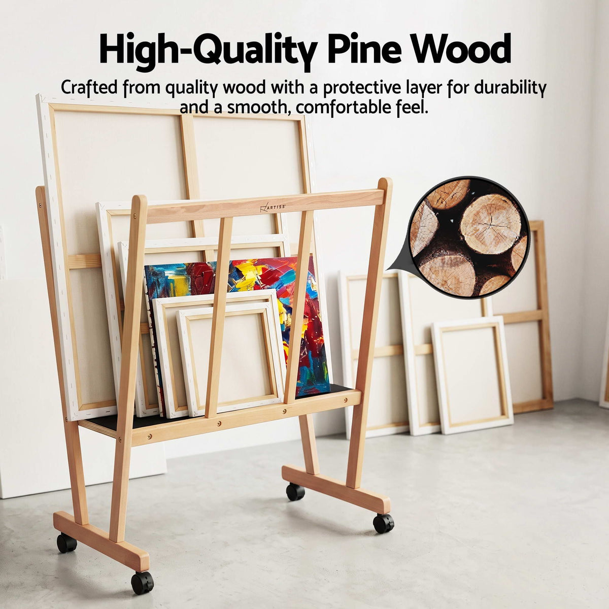 Artiss Art Display Wooden Print Rack with Castors-Canvas Drying & Storage Rack for Panels, Posters, Art Shows & Galleries