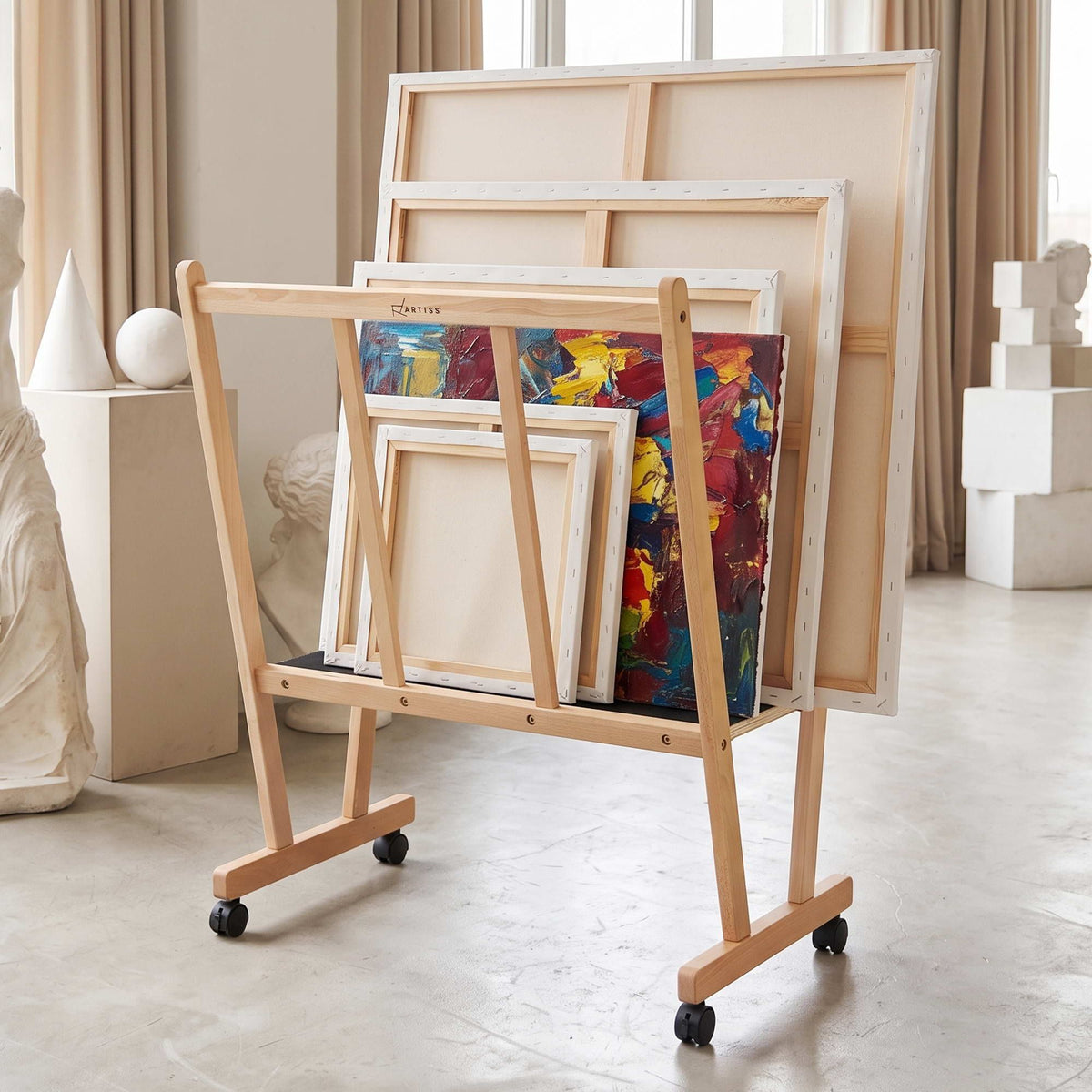 Artiss Art Display Wooden Print Rack with Castors-Canvas Drying & Storage Rack for Panels, Posters, Art Shows & Galleries