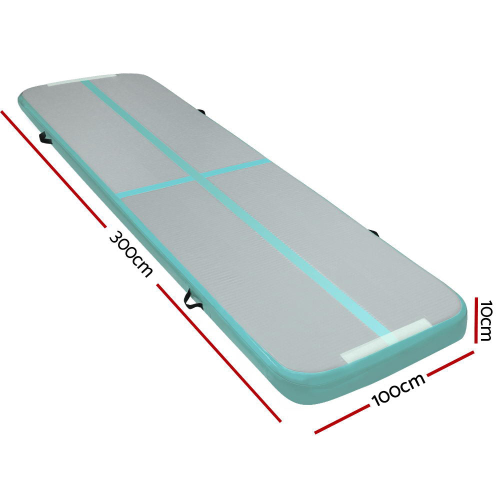 Gymnastics: Everfit 3m x 1m Air Track Mat Gymnastic Tumbling Mint Green and Grey