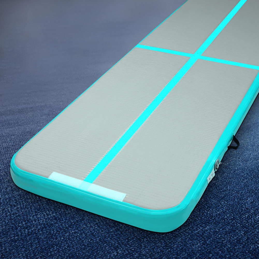 Gymnastics: Everfit 3m x 1m Air Track Mat Gymnastic Tumbling Mint Green and Grey