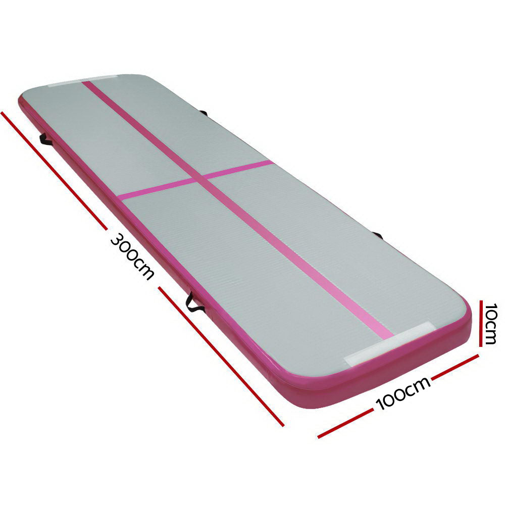 Gymnastics: Everfit 3m x 1m Air Track Mat Gymnastic Tumbling Pink and Grey