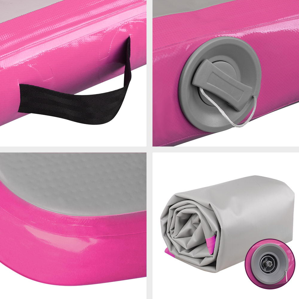 Gymnastics: Everfit 3m x 1m Air Track Mat Gymnastic Tumbling Pink and Grey
