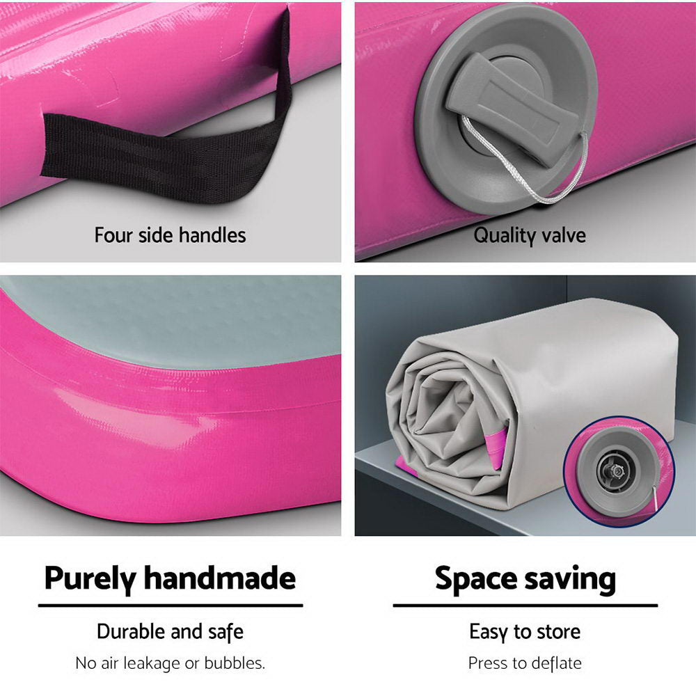Gymnastics: Everfit 3m x 1m Air Track Mat Gymnastic Tumbling Pink and Grey